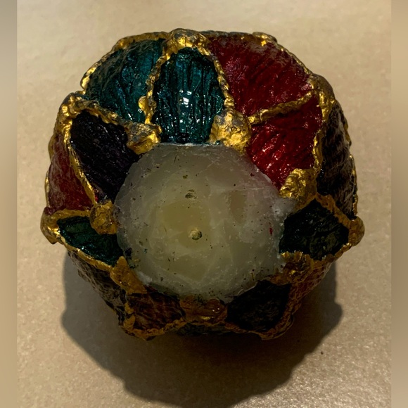 Vintage Decorative Gold Rope Ball Candle Christmas red green blue 3.5x3.5 - Picture 4 of 6